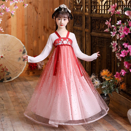 Ancient Chinese Traditional Costume Hanfu Children Summer New Cute Loose Embroidery Girl Fairy Dresses Party Stage Dress
