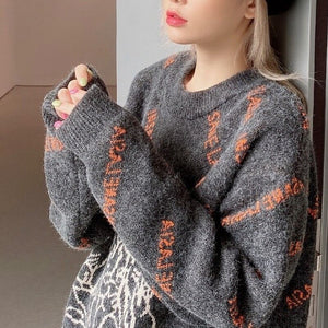 Angel Pattern Women Sweater Oversized Streetwear Retro Lazy Pullover Trendy Brand O Neck Fashion Harajuku Sweaters 2021 Winter