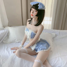 Load image into Gallery viewer, Anime Sailor School Girl Cosplay Costumes Kawaii Lingerie Apron Maid Uniform Cute Bikini Sexy Underwear Set Plaid Miniskirt