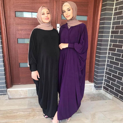 Asian Women's Clothing Dubai Saudi Arabia Solid Color Bat-sleeved Burqa Cardigan Muslim Ramadan Prayer Clothes Without Turban