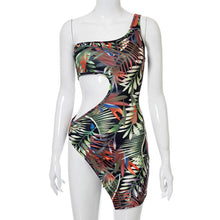 Load image into Gallery viewer, Asymmetrical Floral Print Slit Bodycon Dress Women 2021 Fashion Party Summer Vacation Holiday Backless Cut Out Short Dresses