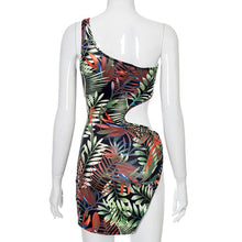 Load image into Gallery viewer, Asymmetrical Floral Print Slit Bodycon Dress Women 2021 Fashion Party Summer Vacation Holiday Backless Cut Out Short Dresses