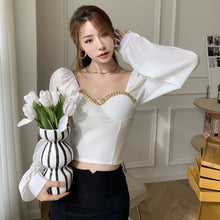 Load image into Gallery viewer, Atumn Y2K Chiffon Blouse Shirt Women Long Sleeve White Sexy Elegant Crop Tops Female Casual High Street Elegant Korean Tops 2021