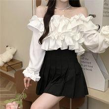 Load image into Gallery viewer, Autum White Sexy Crop Tops Women French Ruffled Long Sleeve Sweet Blouse Shirt Female High Street Korean Kawaii Tops 2021 New