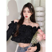 Load image into Gallery viewer, Autum White Sexy Crop Tops Women French Ruffled Long Sleeve Sweet Blouse Shirt Female High Street Korean Kawaii Tops 2021 New