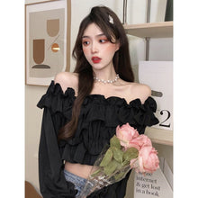 Load image into Gallery viewer, Autum White Sexy Crop Tops Women French Ruffled Long Sleeve Sweet Blouse Shirt Female High Street Korean Kawaii Tops 2021 New