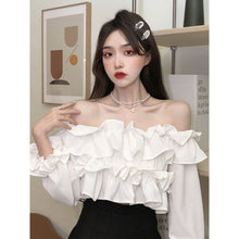 Load image into Gallery viewer, Autum White Sexy Crop Tops Women French Ruffled Long Sleeve Sweet Blouse Shirt Female High Street Korean Kawaii Tops 2021 New