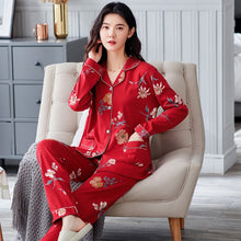 Load image into Gallery viewer, Autumn 100% Cotton Long Sleeve Long Pants Pajama Sets for Women Floral Sleepwear Pyjamas Femme Loungewear Homewear Pijama Mujer