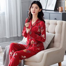 Load image into Gallery viewer, Autumn 100% Cotton Long Sleeve Long Pants Pajama Sets for Women Floral Sleepwear Pyjamas Femme Loungewear Homewear Pijama Mujer