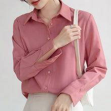 Load image into Gallery viewer, Autumn 2021 New Solid Color Lapel Long-sleeved Shirt Women Simple Loose Chiffon Blouse Shirt Elegant Slim Office Lady Tops