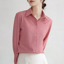 Load image into Gallery viewer, Autumn 2021 New Solid Color Lapel Long-sleeved Shirt Women Simple Loose Chiffon Blouse Shirt Elegant Slim Office Lady Tops