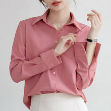 Load image into Gallery viewer, Autumn 2021 New Solid Color Lapel Long-sleeved Shirt Women Simple Loose Chiffon Blouse Shirt Elegant Slim Office Lady Tops