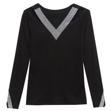 Load image into Gallery viewer, Autumn 2021 New Women&#39;s T-Shirt Fashion Casual Long Sleeve V-Neck Diamond Mesh Tops Plus Size V-Neck Female Shirt