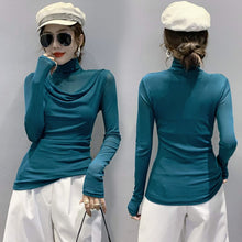 Load image into Gallery viewer, Autumn 2021 New Women&#39;s T-Shirt Fashion Casual Turtleneck Mesh Shirt Elegant Slim Long Sleeve Female Tops