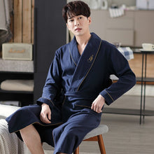 Load image into Gallery viewer, Autumn Bathrobe Lovers 100% Cotton sleep top Kimono Robes For Couple Male Navy Blue Robes Long Bath Robe Bride Robe Dress Gown