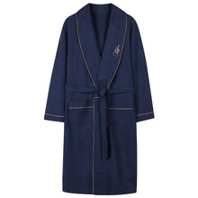 Load image into Gallery viewer, Autumn Bathrobe Lovers 100% Cotton sleep top Kimono Robes For Couple Male Navy Blue Robes Long Bath Robe Bride Robe Dress Gown
