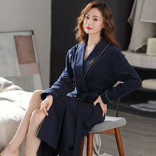 Load image into Gallery viewer, Autumn Bathrobe Lovers 100% Cotton sleep top Kimono Robes For Couple Male Navy Blue Robes Long Bath Robe Bride Robe Dress Gown