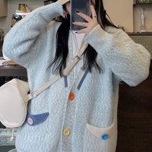 Load image into Gallery viewer, Autumn Casual V-neck Knitted Cardigan Women Colour Button Long Sleeve Sweater Korean Fashion Loose Elegant Designer Coat 2021