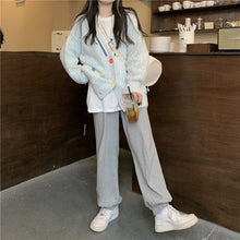 Load image into Gallery viewer, Autumn Casual V-neck Knitted Cardigan Women Colour Button Long Sleeve Sweater Korean Fashion Loose Elegant Designer Coat 2021