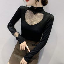 Load image into Gallery viewer, Autumn Long Sleeve Women T-Shirt Fashion Casual Sexy Hollow Out Diamonds Mesh Tops M-3XL Plus Size Female Blusas