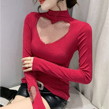 Load image into Gallery viewer, Autumn Long Sleeve Women T-Shirt Fashion Casual Sexy Hollow Out Diamonds Mesh Tops M-3XL Plus Size Female Blusas