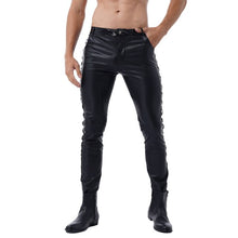 Load image into Gallery viewer, Autumn Men Leather Pants Skinny Fit Elastic Plus Size PU Leather Trousers Windproof Casual Motorcycle Trousers Pants Streetwear