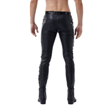 Load image into Gallery viewer, Autumn Men Leather Pants Skinny Fit Elastic Plus Size PU Leather Trousers Windproof Casual Motorcycle Trousers Pants Streetwear