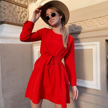 Load image into Gallery viewer, Autumn Mini Dress For Women Ladies Casual O Neck Long Sleeve Loose Dresses 2021 Elegant New Fashion Solid Color Streetwear Dress