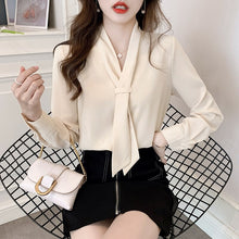 Load image into Gallery viewer, Autumn New 2021 Long Sleeve Women Chiffon Blouse Elegant Slim V-Neck White Office Lady Shirt Loose Women Clothing