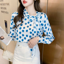Load image into Gallery viewer, Autumn New Big Polka Dot Bowknot Chiffon Shirt High-end Fashion Long Sleeve Office Lady Blouse Shirt Elegant Slim Clothing