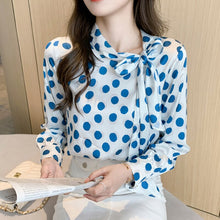 Load image into Gallery viewer, Autumn New Big Polka Dot Bowknot Chiffon Shirt High-end Fashion Long Sleeve Office Lady Blouse Shirt Elegant Slim Clothing