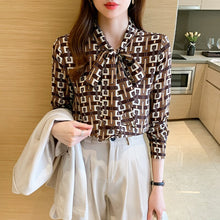 Load image into Gallery viewer, Autumn New Chiffon Shirt Women Tops Fashion Casual Long Sleeved Printed Office Lady Tops Blusas mujer de moda 2021