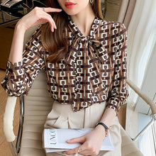 Load image into Gallery viewer, Autumn New Chiffon Shirt Women Tops Fashion Casual Long Sleeved Printed Office Lady Tops Blusas mujer de moda 2021