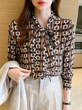Load image into Gallery viewer, Autumn New Chiffon Shirt Women Tops Fashion Casual Long Sleeved Printed Office Lady Tops Blusas mujer de moda 2021