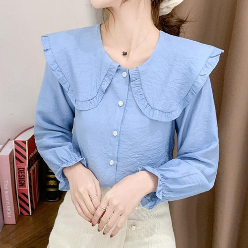 Autumn New Doll Collar Long Sleeve Chiffon Shirt blusas mujer de moda 2021 Fashion Casual Solid Color Office Lady Tops