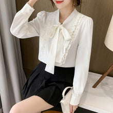 Load image into Gallery viewer, Autumn New Long Sleeved Chiffon Shirt Fashion Casual Bow Ruffles Blouse Elegant Slim Office Lady Tops Clothing