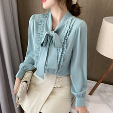 Load image into Gallery viewer, Autumn New Long Sleeved Chiffon Shirt Fashion Casual Bow Ruffles Blouse Elegant Slim Office Lady Tops Clothing