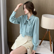 Load image into Gallery viewer, Autumn New Long Sleeved Chiffon Shirt Fashion Casual Bow Ruffles Blouse Elegant Slim Office Lady Tops Clothing