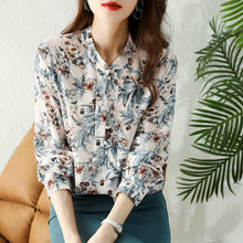 Load image into Gallery viewer, Autumn New Long-Sleeved Women Chiffon Blouse Elegant Slim Bow Printed Office Lady Shirt Fashion Clothing TOPS
