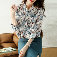Load image into Gallery viewer, Autumn New Long-Sleeved Women Chiffon Blouse Elegant Slim Bow Printed Office Lady Shirt Fashion Clothing TOPS