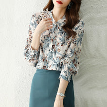 Load image into Gallery viewer, Autumn New Long-Sleeved Women Chiffon Blouse Elegant Slim Bow Printed Office Lady Shirt Fashion Clothing TOPS