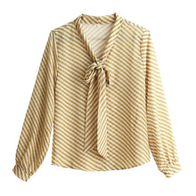 Load image into Gallery viewer, Autumn New Women Chiffon Blouse Fashion Casual High-End Long Sleeved Bow Striped Top Elegant Loose Office Lady Clothing