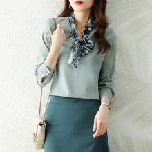 Load image into Gallery viewer, Autumn New Women Chiffon Blouse Fashion Temperament High-End Long Sleeved Office Ladys Shirt Elegant Slim Women Clothing Tops