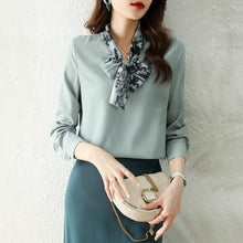 Load image into Gallery viewer, Autumn New Women Chiffon Blouse Fashion Temperament High-End Long Sleeved Office Ladys Shirt Elegant Slim Women Clothing Tops