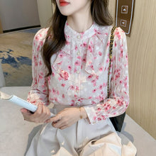 Load image into Gallery viewer, Autumn New Women Chiffon Shirt Fashion Ruffled Floral Print Long Sleeved Blouses Elegant Slim Office Lady Clothing