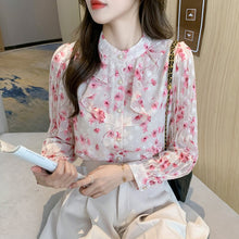 Load image into Gallery viewer, Autumn New Women Chiffon Shirt Fashion Ruffled Floral Print Long Sleeved Blouses Elegant Slim Office Lady Clothing