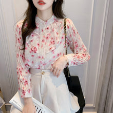 Load image into Gallery viewer, Autumn New Women Chiffon Shirt Fashion Ruffled Floral Print Long Sleeved Blouses Elegant Slim Office Lady Clothing