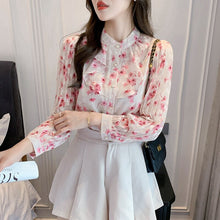 Load image into Gallery viewer, Autumn New Women Chiffon Shirt Fashion Ruffled Floral Print Long Sleeved Blouses Elegant Slim Office Lady Clothing