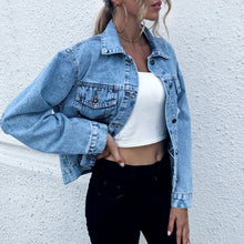 Load image into Gallery viewer, Autumn New Women Retro Denim Jackets Chic Crop Denim Jackets Coat Turn-down Collar Casual Solid Short Coat Cool Girl Outwear