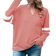 Load image into Gallery viewer, Autumn New Women t-Shirt Long Sleeve V-Neck Tee Shirt Femme Fashion Stripes Splicing Loose Fit Casual Tees Mujer Tunic Tops